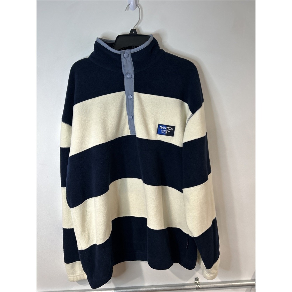 Vtg Nautica American Yachting Colorblock Fleece Sweater Sailing Boat Mens XLT